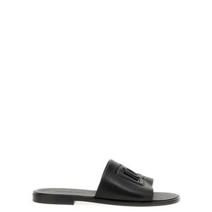 Dolce & Gabbana Black Leather Slides With Logo - NWT